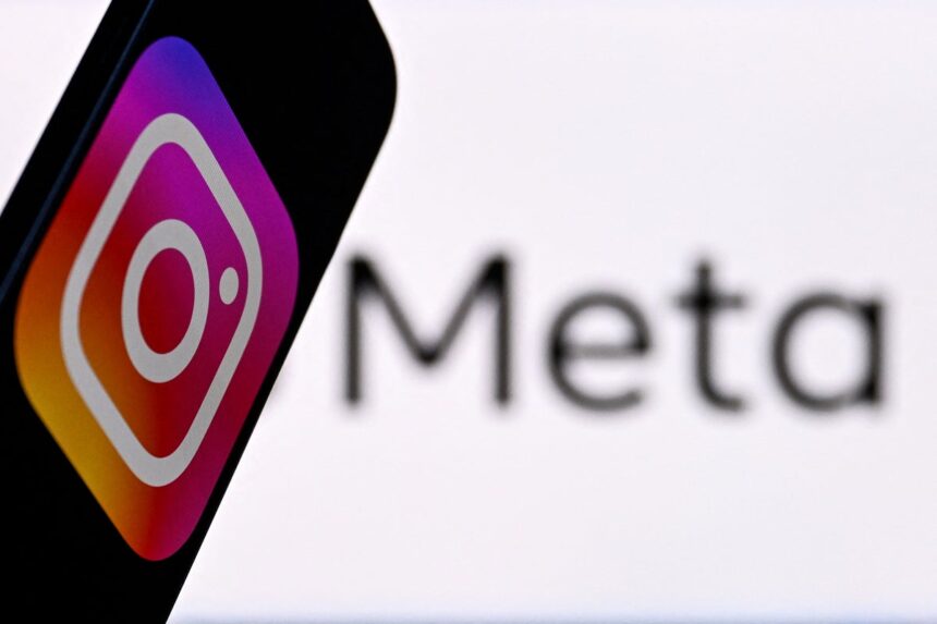 Social-network-Instagram-logo-displayed-on-a-smartphone-in-front-of-the-media-giant-Metas-logo